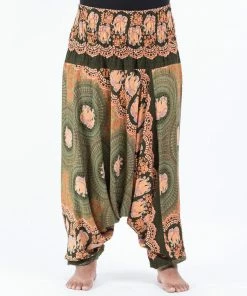 HaremPants.com Plus Size Mandala Elephant Drop Crotch Women's Elephant Pants In Olive