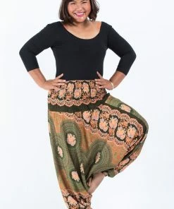 HaremPants.com Plus Size Mandala Elephant Drop Crotch Women's Elephant Pants In Olive