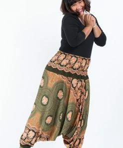 HaremPants.com Plus Size Mandala Elephant Drop Crotch Women's Elephant Pants In Olive
