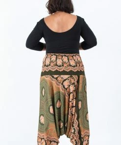 HaremPants.com Plus Size Mandala Elephant Drop Crotch Women's Elephant Pants In Olive