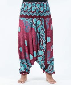 HaremPants.com Plus Size Mandala Elephant Drop Crotch Women's Elephant Pants In Red