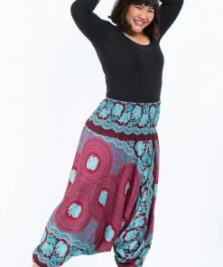HaremPants.com Plus Size Mandala Elephant Drop Crotch Women's Elephant Pants In Red