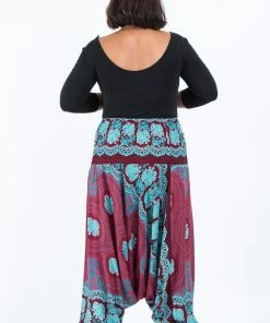 HaremPants.com Plus Size Mandala Elephant Drop Crotch Women's Elephant Pants In Red