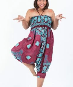 HaremPants.com Plus Size Mandala Elephant Drop Crotch Women's Elephant Pants In Red