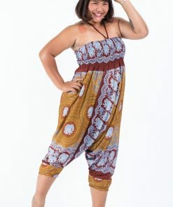 HaremPants.com Plus Size Mandala Elephant Drop Crotch Women's Elephant Pants In Bronze