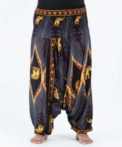 HaremPants.com Plus Size Peacock Elephant Drop Crotch Women's Elephant Pants In Black