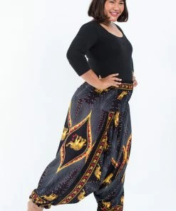 HaremPants.com Plus Size Peacock Elephant Drop Crotch Women's Elephant Pants In Black