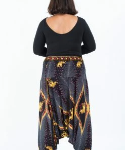 HaremPants.com Plus Size Peacock Elephant Drop Crotch Women's Elephant Pants In Black