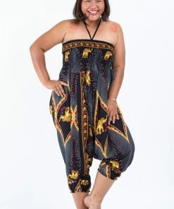 HaremPants.com Plus Size Peacock Elephant Drop Crotch Women's Elephant Pants In Black