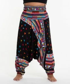 HaremPants.com Plus Size Triangles Drop Crotch Women's Harem Pants In Black