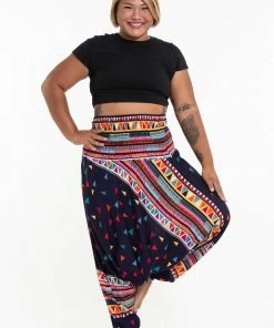 HaremPants.com Plus Size Triangles Drop Crotch Women's Harem Pants In Navy