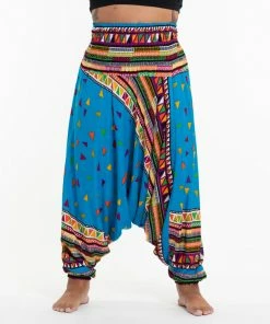HaremPants.com Plus Size Triangles Drop Crotch Women's Harem Pants In Ocean Blue