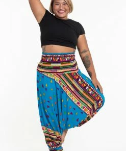 HaremPants.com Plus Size Triangles Drop Crotch Women's Harem Pants In Ocean Blue