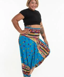 HaremPants.com Plus Size Triangles Drop Crotch Women's Harem Pants In Ocean Blue