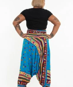 HaremPants.com Plus Size Triangles Drop Crotch Women's Harem Pants In Ocean Blue