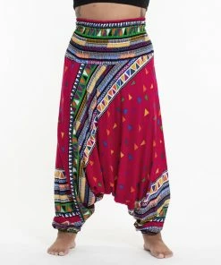 HaremPants.com Plus Size Triangles Drop Crotch Women's Harem Pants In Pink