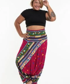 HaremPants.com Plus Size Triangles Drop Crotch Women's Harem Pants In Pink