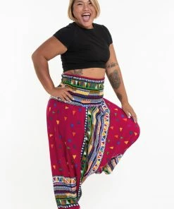 HaremPants.com Plus Size Triangles Drop Crotch Women's Harem Pants In Pink