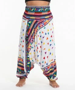 HaremPants.com Plus Size Triangles Drop Crotch Women's Harem Pants In White