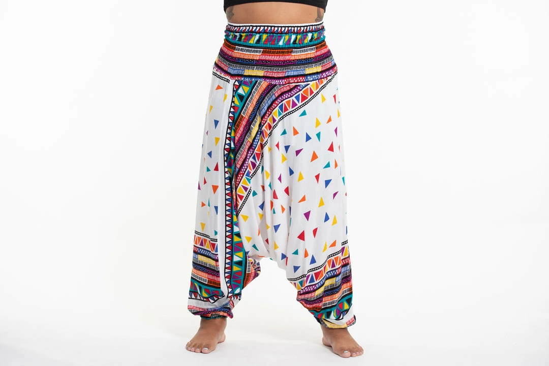 HaremPants.com Plus Size Triangles Drop Crotch Women's Harem Pants In White 4 HaremPants.com Plus Size Triangles Drop Crotch Women's Harem Pants In White