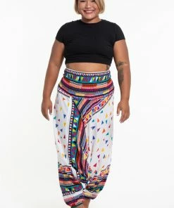 HaremPants.com Plus Size Triangles Drop Crotch Women's Harem Pants In White