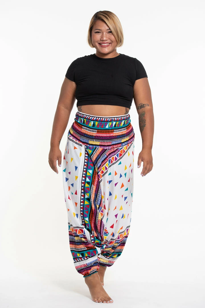 HaremPants.com Plus Size Triangles Drop Crotch Women's Harem Pants In White 3 HaremPants.com Plus Size Triangles Drop Crotch Women's Harem Pants In White