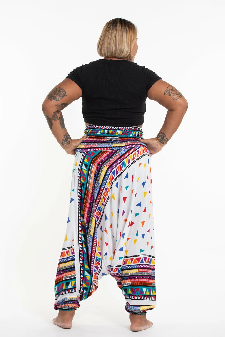 HaremPants.com Plus Size Triangles Drop Crotch Women's Harem Pants In White 6 HaremPants.com Plus Size Triangles Drop Crotch Women's Harem Pants In White