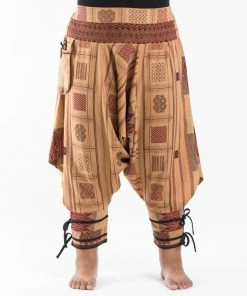 HaremPants.com Women's Plus Size Thai Hill Tribe Fabric Women Harem Pants With Ankle Straps In Beige