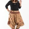 HaremPants.com Women's Plus Size Thai Hill Tribe Fabric Women Harem Pants With Ankle Straps In Beige