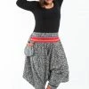 HaremPants.com Women's Plus Size Woven Prints Thai Hill Tribe Fabric Women Harem Pants With Ankle Straps In Black