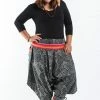 HaremPants.com Plus Size Swirls Prints Thai Hill Tribe Fabric Women Harem Pants With Ankle Straps In Black Women's