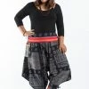 HaremPants.com Plus Size Black And Gray Thai Hill Tribe Fabric Women Harem Pants With Ankle Straps