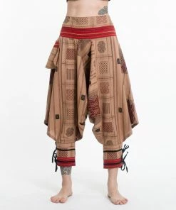 HaremPants.com Thai Hill Tribe Fabric Women's Harem Pants With Ankle Straps In Beige