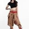HaremPants.com Thai Hill Tribe Fabric Women's Harem Pants With Ankle Straps In Beige