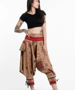 HaremPants.com Thai Hill Tribe Fabric Women's Harem Pants With Ankle Straps In Beige
