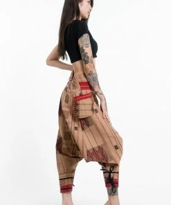 HaremPants.com Thai Hill Tribe Fabric Women's Harem Pants With Ankle Straps In Beige