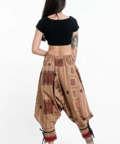 HaremPants.com Thai Hill Tribe Fabric Women's Harem Pants With Ankle Straps In Beige