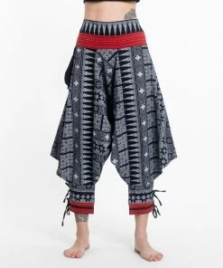 HaremPants.com Traditional Prints Thai Hill Tribe Fabric Women's Harem Pants With Ankle Straps