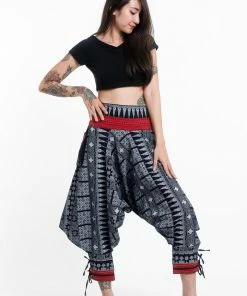 HaremPants.com Traditional Prints Thai Hill Tribe Fabric Women's Harem Pants With Ankle Straps