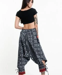 HaremPants.com Traditional Prints Thai Hill Tribe Fabric Women's Harem Pants With Ankle Straps