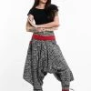HaremPants.com Woven Prints Thai Hill Tribe Fabric Women's Harem Pants With Ankle Straps In Black