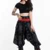 HaremPants.com Black And Gray Thai Hill Tribe Fabric Women's Harem Pants With Ankle Straps