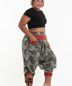 HaremPants.com Plus Size Paisley Thai Hill Tribe Fabric Women's Harem Pants With Ankle Straps