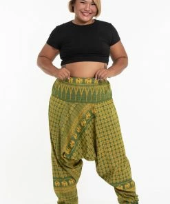 HaremPants.com Plus Size Hill Tribe Elephant Women's Elephant Pants In Green