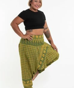 HaremPants.com Plus Size Hill Tribe Elephant Women's Elephant Pants In Green