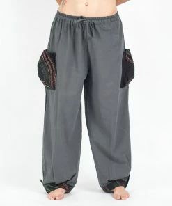 HaremPants.com Thai Cotton Women Drawstring Pants With Hill Tribe Trim Dark Gray Women's