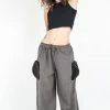 HaremPants.com Women's Thai Cotton Women Drawstring Pants With Hill Tribe Trim Gray