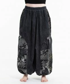HaremPants.com Women's Stone Washed Patchwork Women Unisex Pants In Black