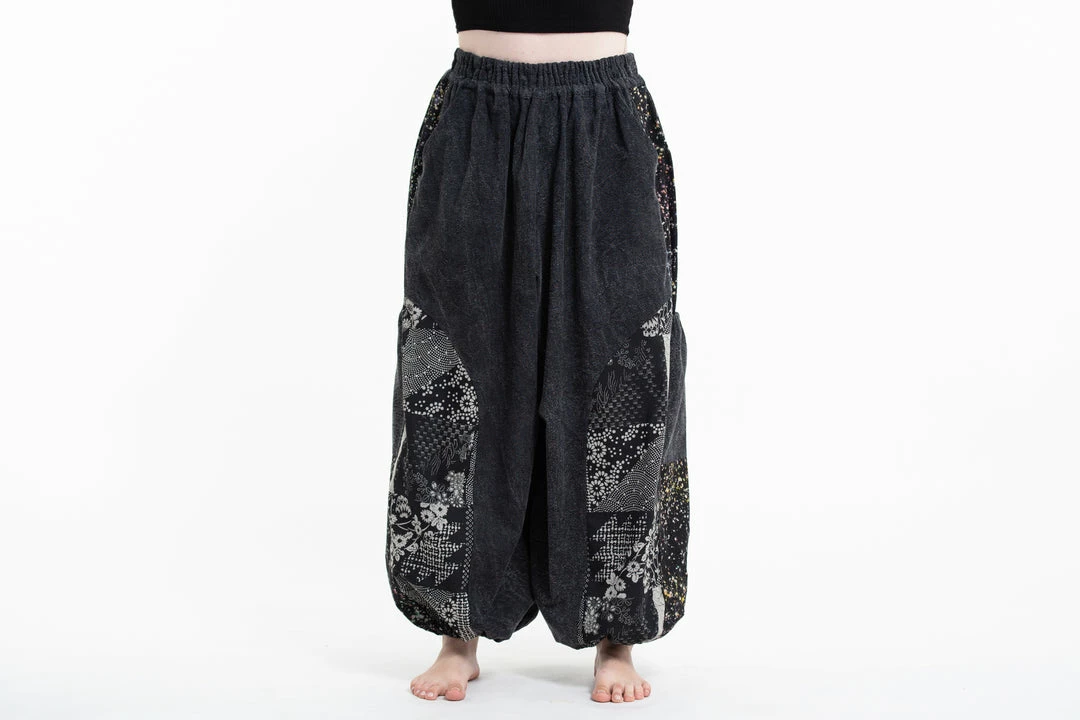 HaremPants.com Women's Stone Washed Patchwork Women Unisex Pants In Black 4 HaremPants.com Women's Stone Washed Patchwork Women Unisex Pants In Black