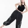 HaremPants.com Women's Stone Washed Patchwork Women Unisex Pants In Black